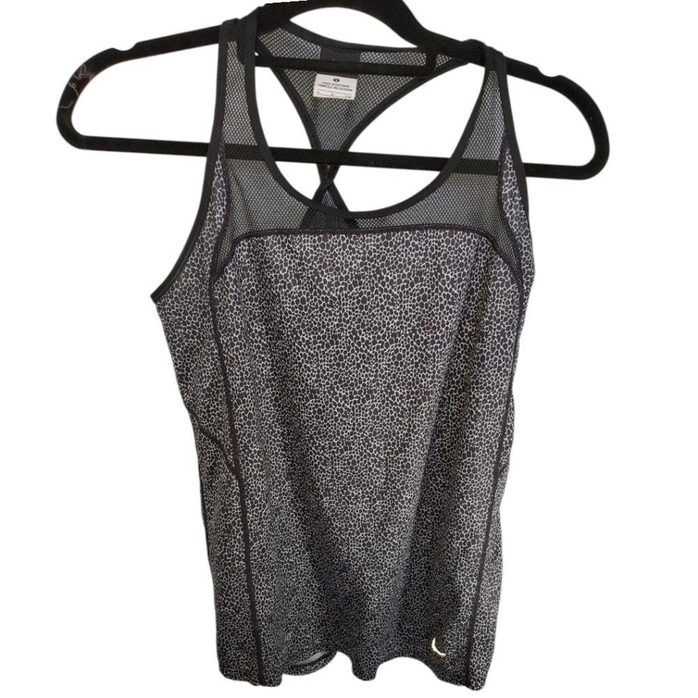Nike Dri-Fit Racerback Black Grey Animal Print Mesh Neck  Athletic Top